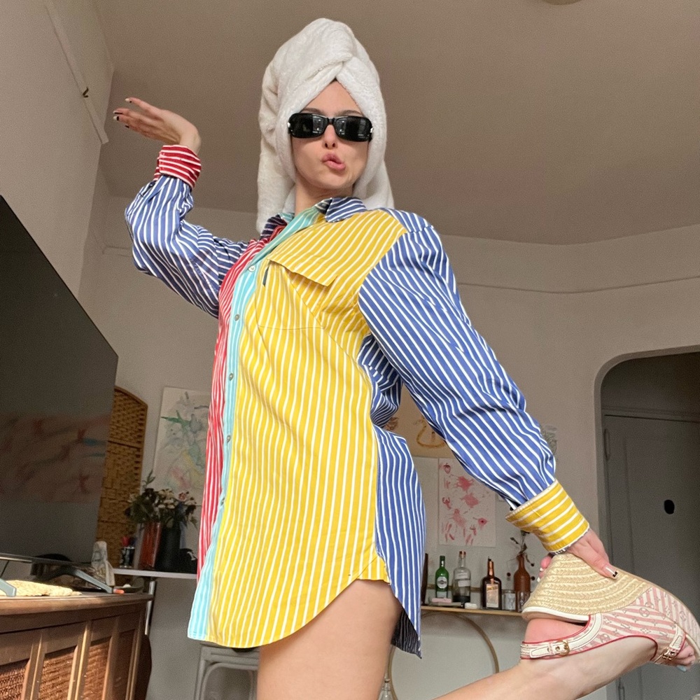 Rare original prime color striped button down shirt